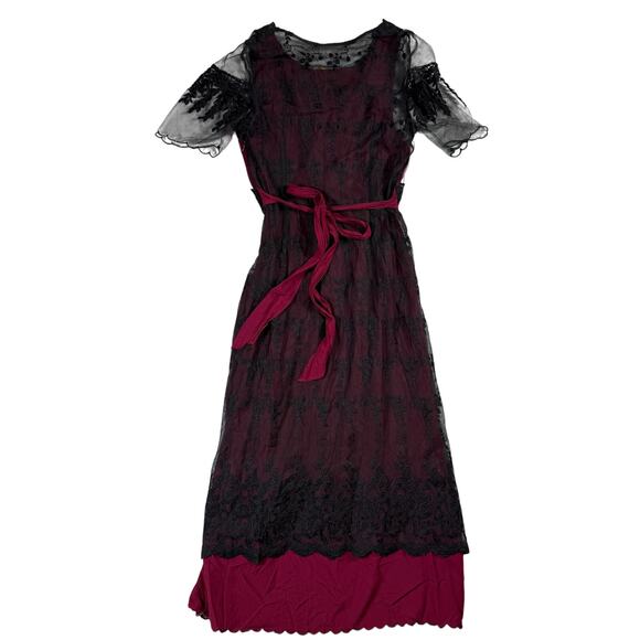 Belle Poque Victorian Ruffled Maxi Dress Medium Lace Mesh - Picture 3 of 13